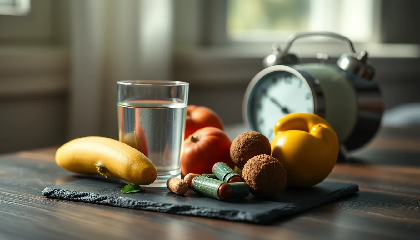 Glass of tap water on a bedside table beside an alarm clock showing early morning